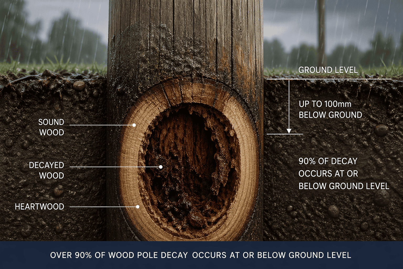 Wood Utility Pole Testing: The Science Behind Ground-Line Assessment and the PASS Method